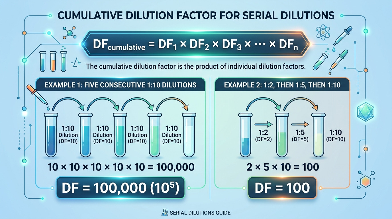 How to calculate dilution factor scenarios in microbiology, pharmacy, and research laboratories