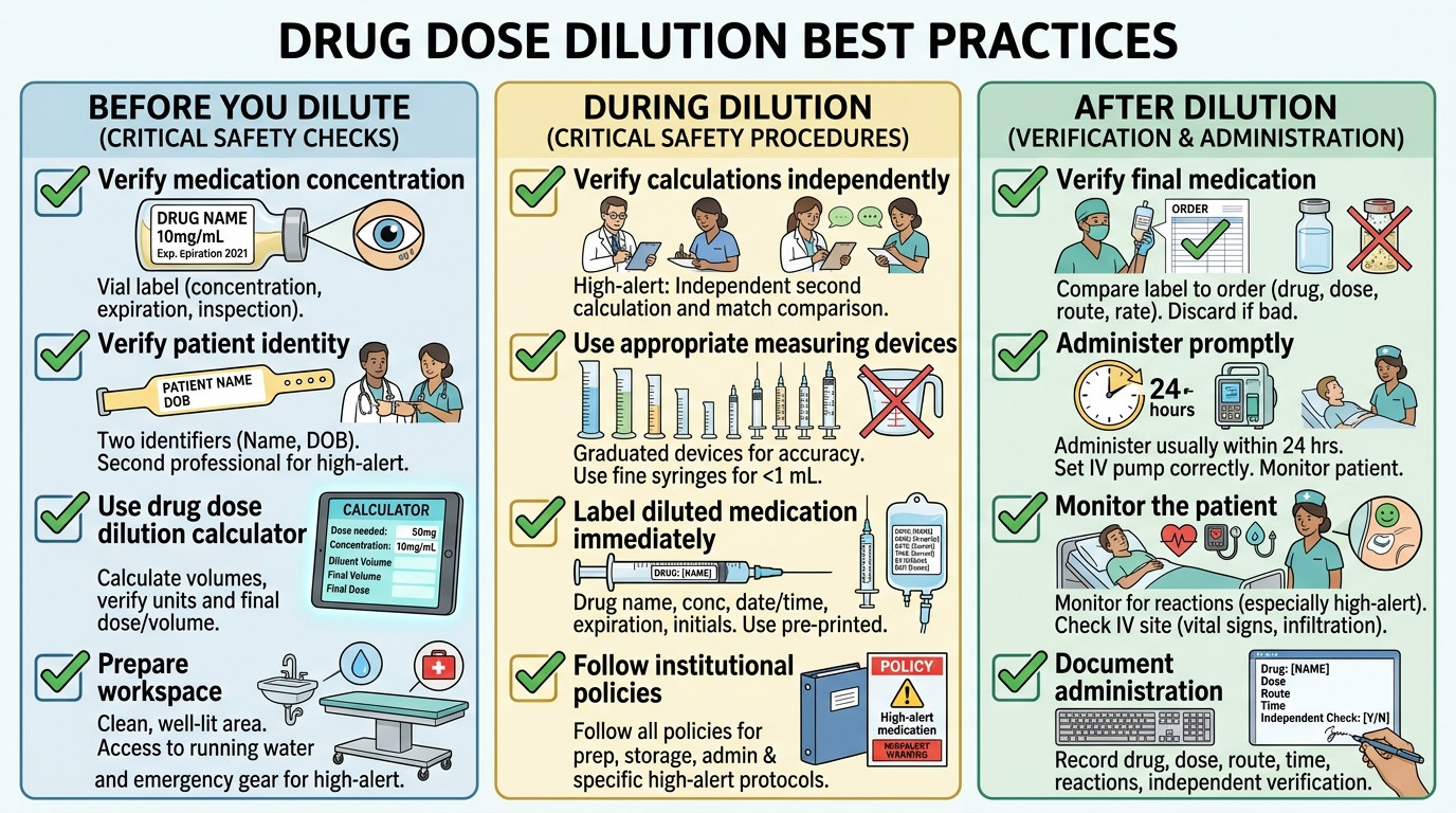 Drug dose dilution best practices checklist for safety and efficacy