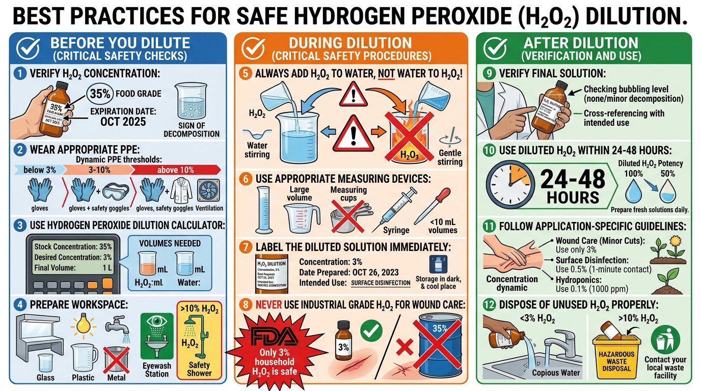 Hydrogen peroxide dilution best practices checklist for safety and efficacy
