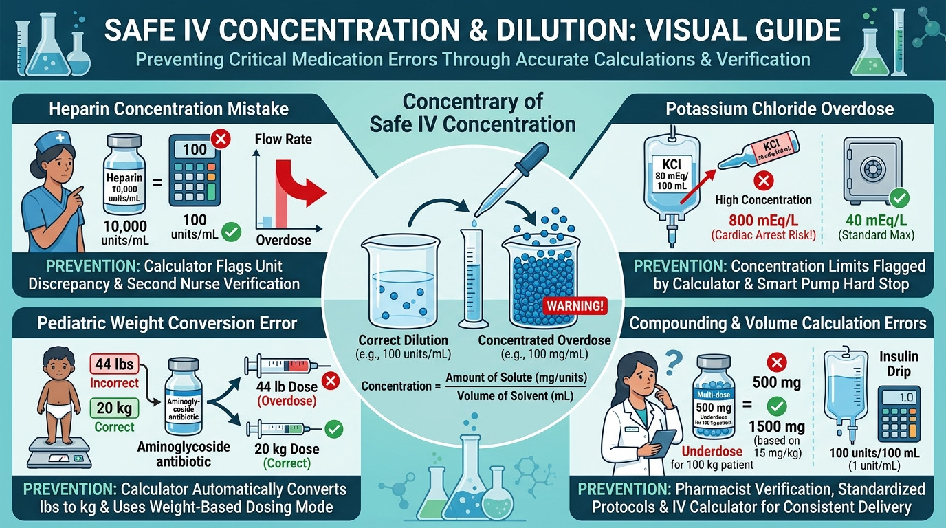 IV dilution calculator scenarios in hospital, pharmacy, and critical care settings