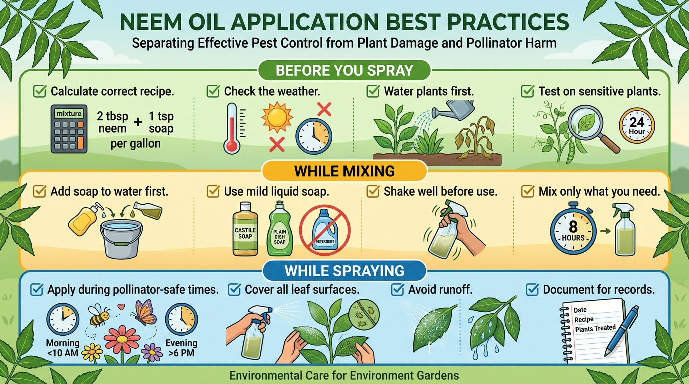Neem oil application best practices checklist for organic gardening and pest control