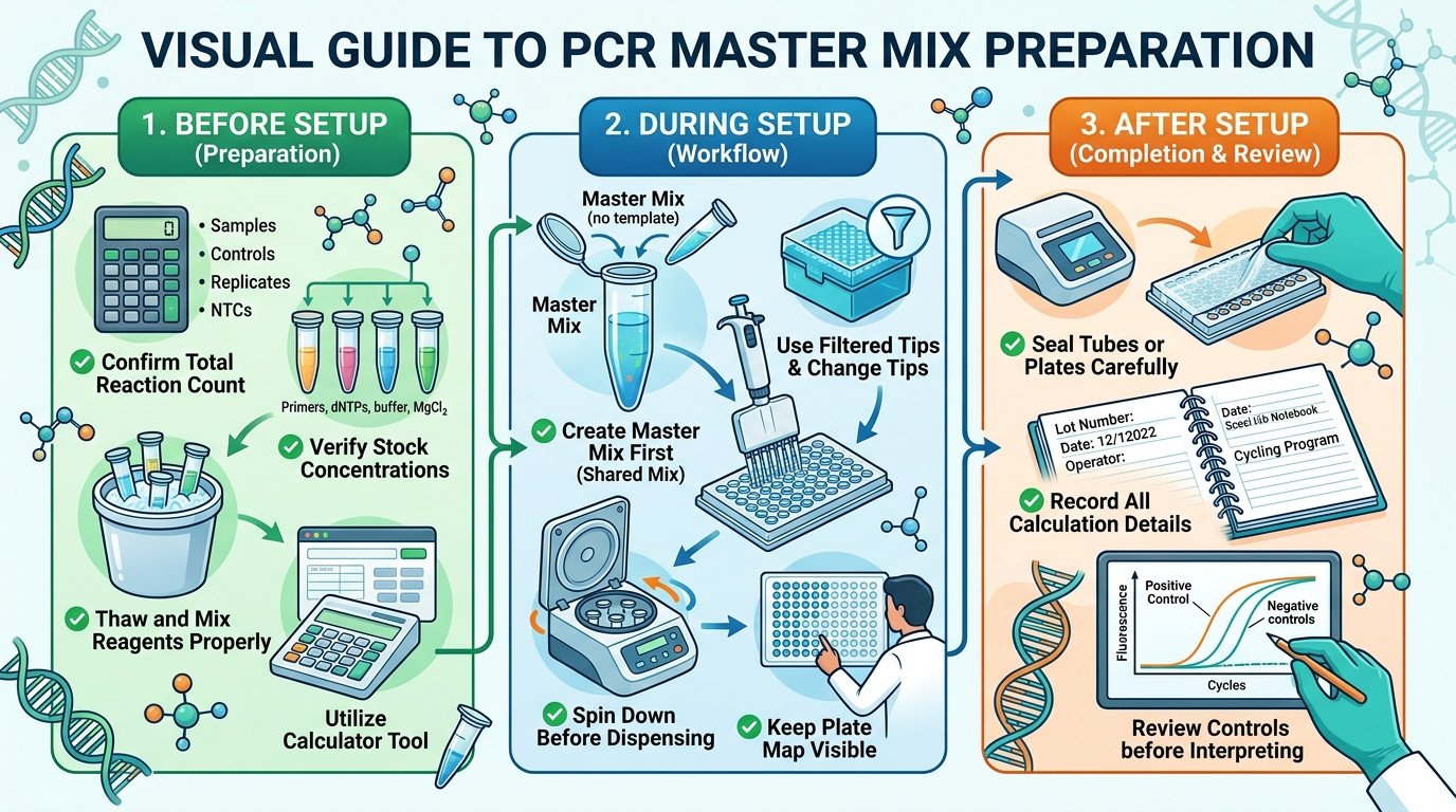 PCR master mix checklist for reaction count controls template water primers and contamination control