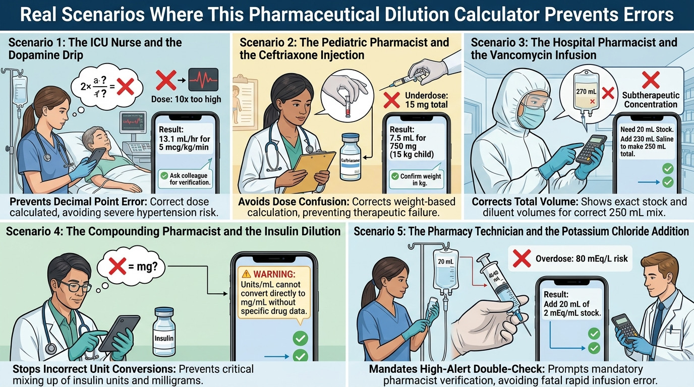 Real pharmaceutical dilution scenarios in hospital pharmacy and clinical practice