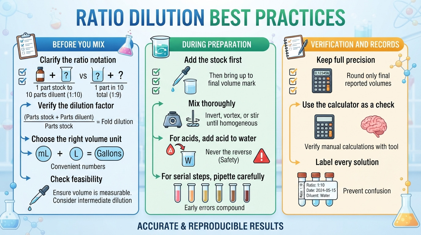 Ratio dilution best practices checklist for accurate solution preparation
