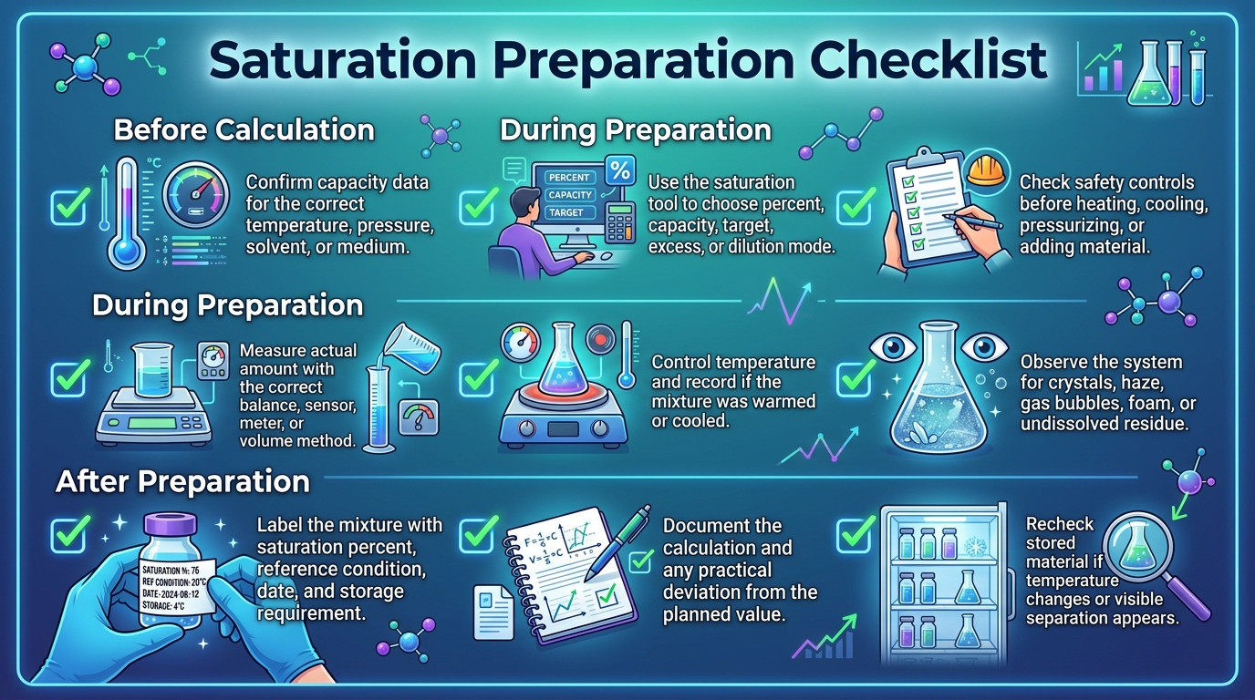 Saturation preparation checklist for capacity data temperature observation and storage
