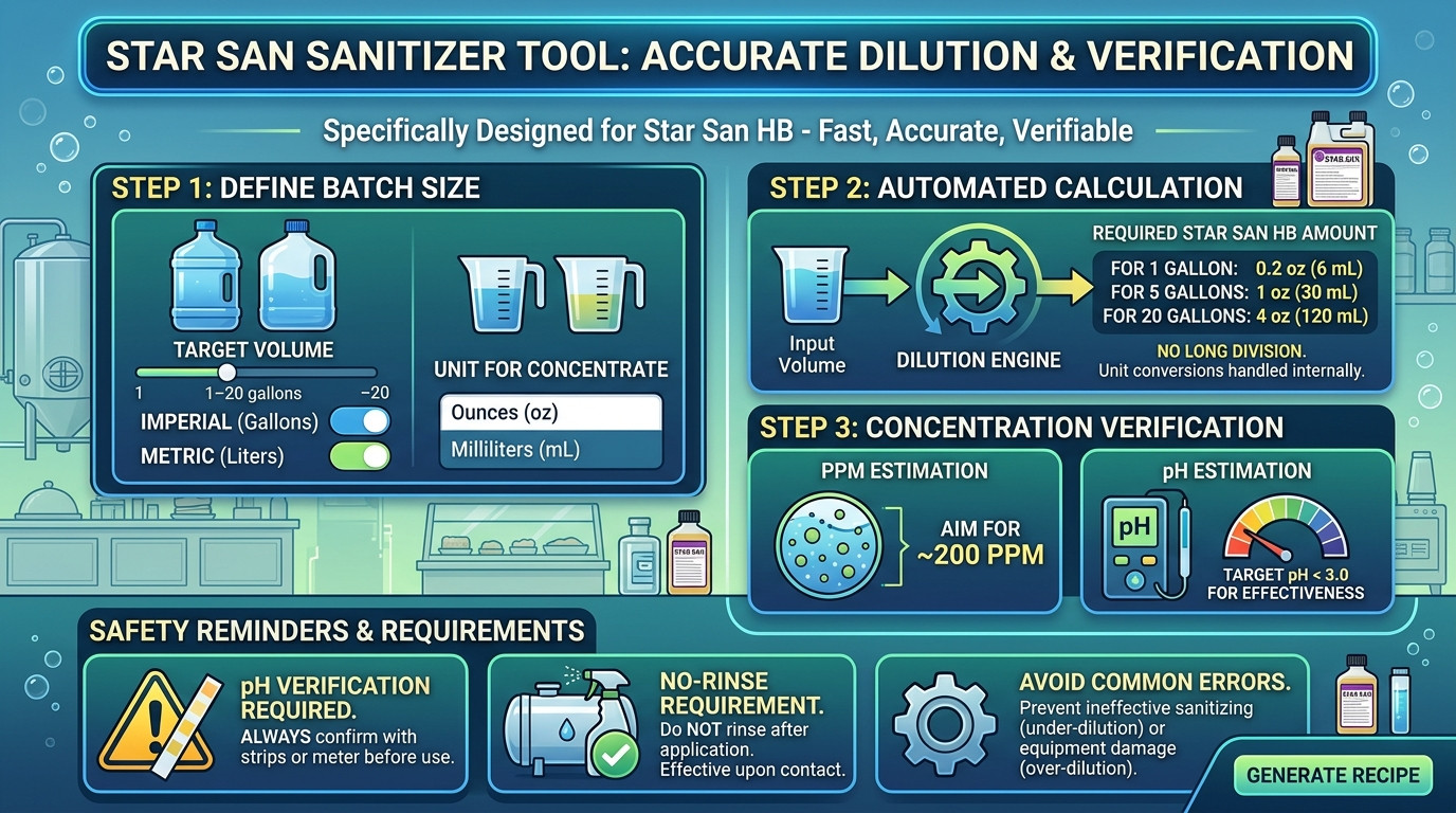 Star San sanitizer multi-unit tool with brewing equipment, spray bottle, and pH test strips