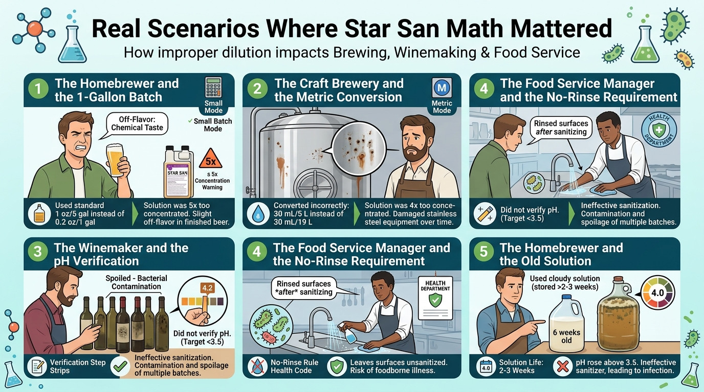Star San sanitizer scenarios in homebrewing, craft brewing, winemaking, and food service