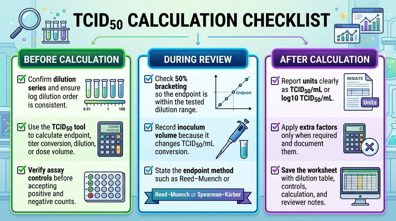 TCID50 calculation checklist for dilution series controls endpoint method and reporting
