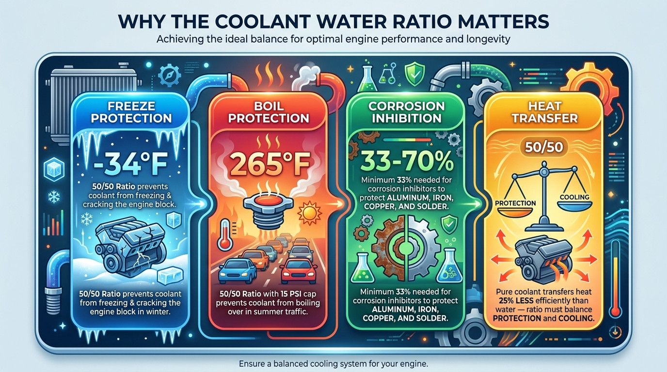 Coolant water ratio formulas and freeze protection calculation methods